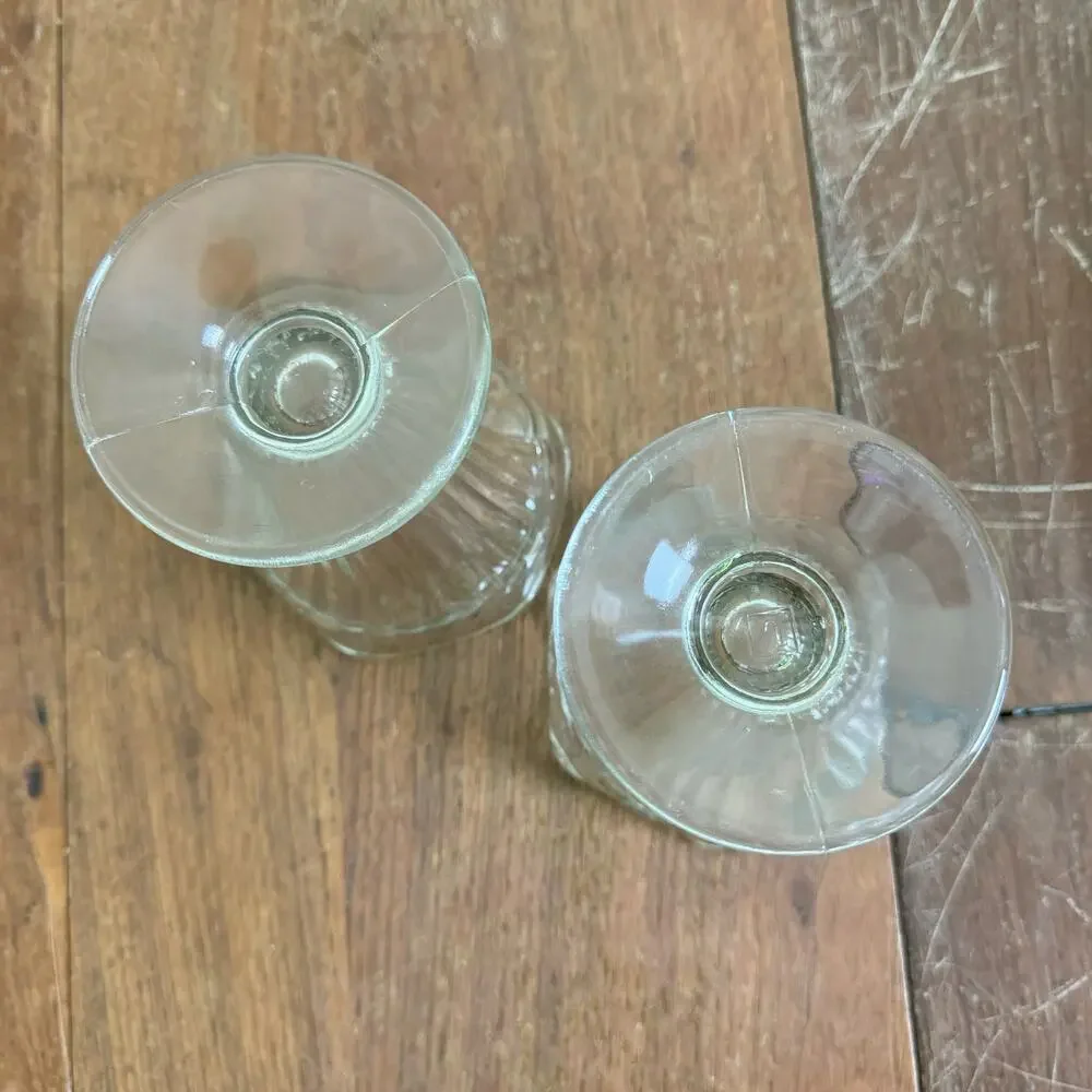 Pair‎ (2) Vintage Clear Ribbed Pedestal Glass Diner Parfait Sundae Glasses